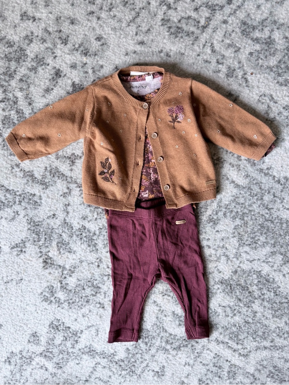 Kids Matching Set - Brown Cardigan & Burgundy Leggings